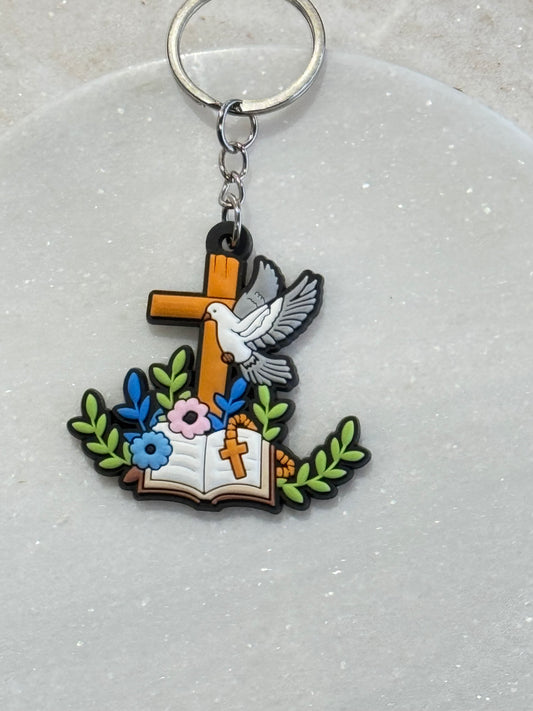 Bible, Dove & Cross Keyring