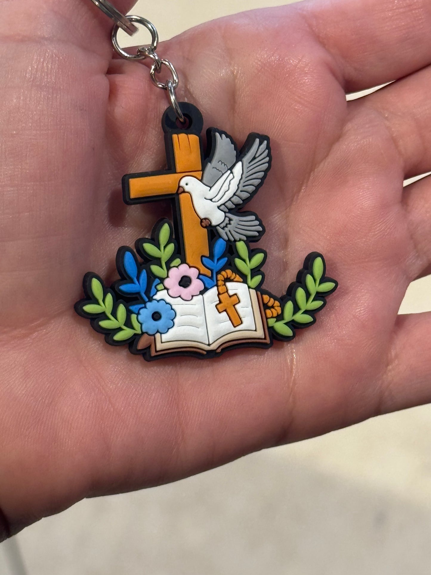 Bible, Dove & Cross Keyring