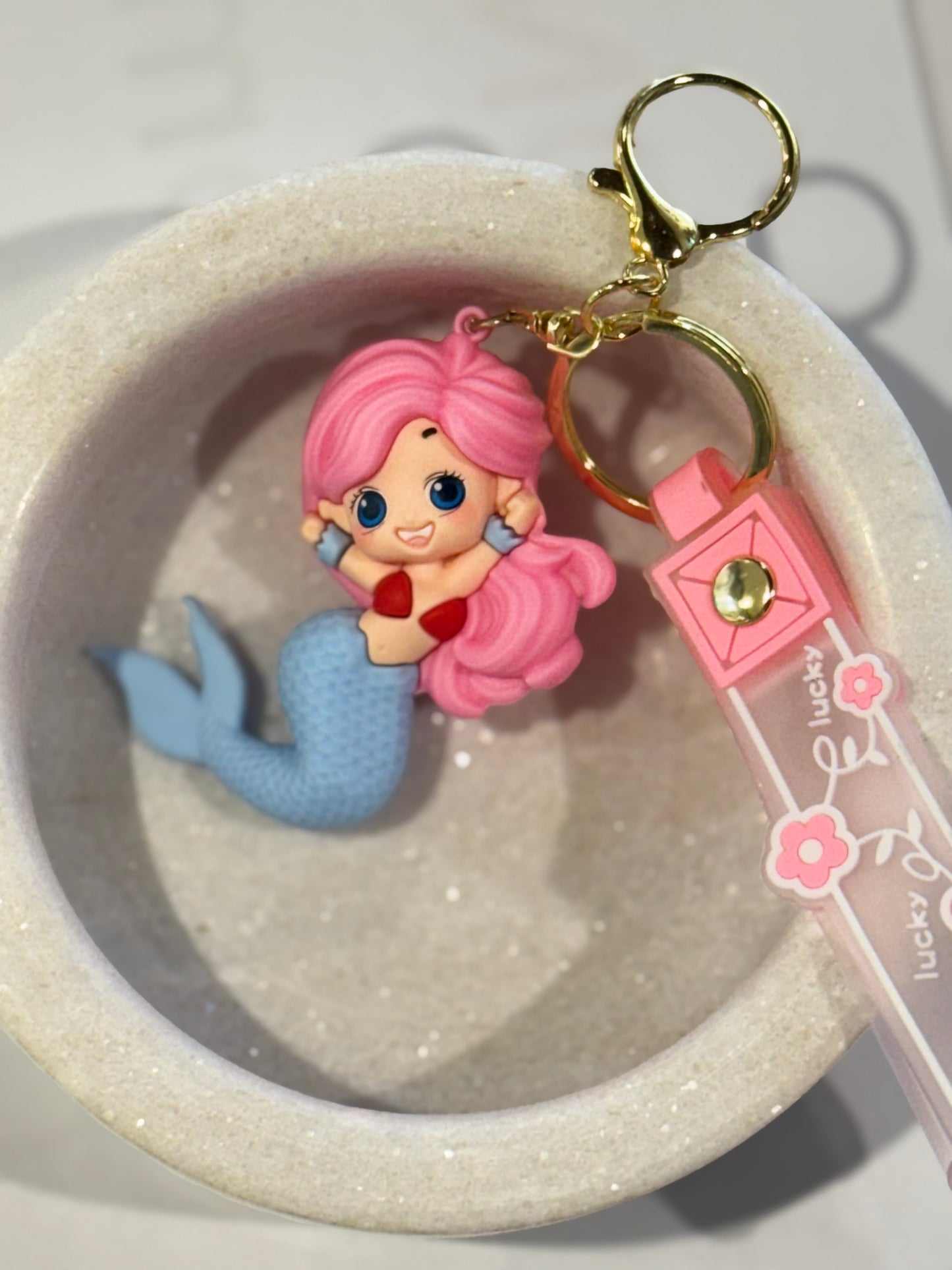 Pink Hair Mermaid 3D Keyring